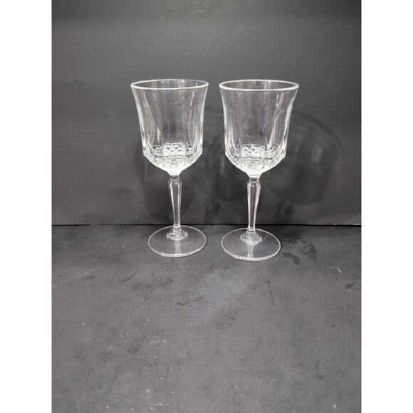 Cristal d'Arques Wine Glasses, 6.75" Longchamp , Vintage Glass Set of 2, Crystal - Picture 2 of 9